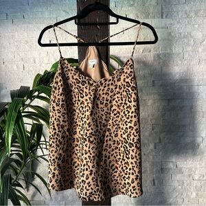 J. CREW Leopard Animal Print Scalloped Camel Tan Black Cami Blouse Top Size 4